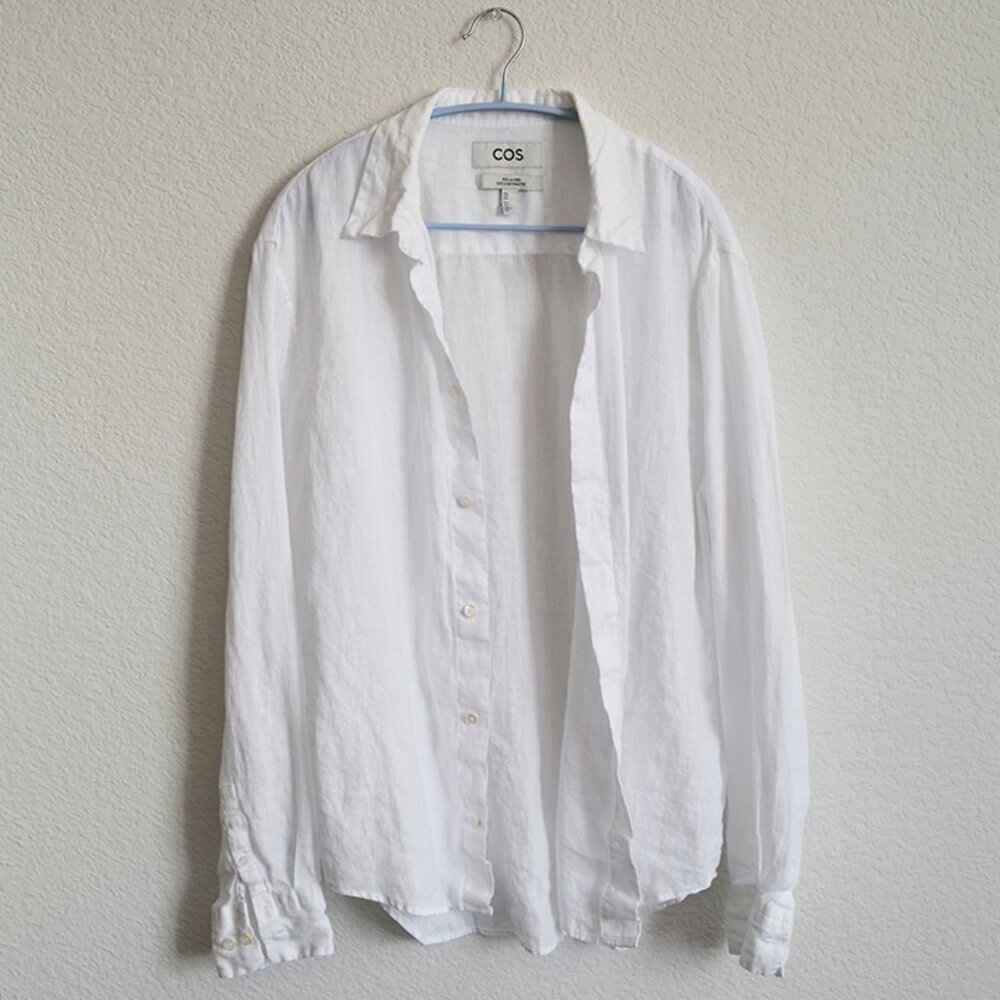 COS Relaxed 100% Linen White Button-Down Shirt Size M